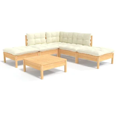 Produktbild von vidaXL 6-tlg. Garten-Lounge-Set mit Creme Kissen Kiefernholz