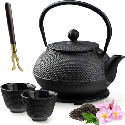 Produktbild von KADAX Japanische Teekanne, 850ml Gusseiserner Kessel, 15cm Kanne mit Netzfilter und robustem Griff