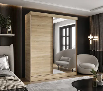 Produktbild von CASPIAN 24 Garderobenschrank mit Spiegel, zwei Schubladen, Eiche Sonoma - 140x205 CM
