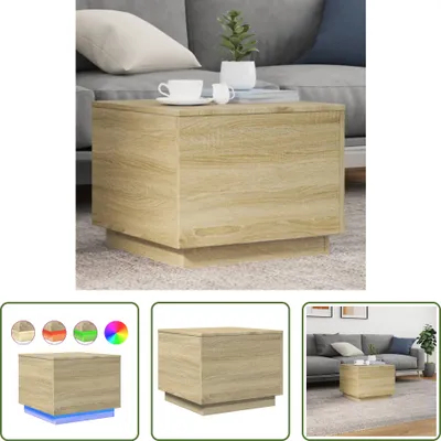 Productafbeelding van De Living Store salontafel met LED-verlichting, Sonoma-eikenhout, 50x50x40 cm