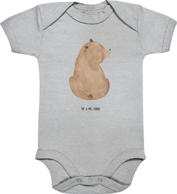 Produktbild von Mr. & Mrs. Panda overall baby Bär Schulterblick 3. - 6. Monat - Heather Grey - Geschenk, Strampler, Motivation, Teddy, Weisheit, Babystrampler, Babybody, Bären