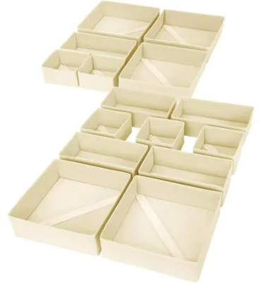 Image de Organisateur de tiroirs, 15 pièces, boîtes de rangement pliables en tissu, beige/blanc