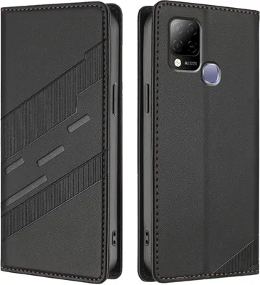 Produktbild von Hülle für Infinix Hot 10T/Infinix Hot 10S, Kunstleder Brieftaschen Handyhülle mit Kartenfach und Standfunktion Schwarz