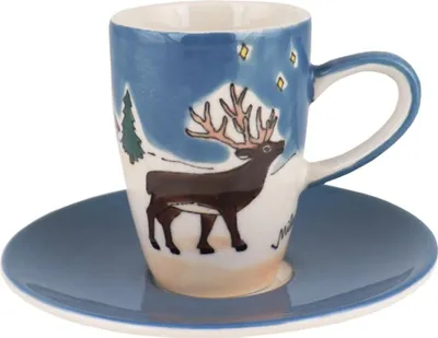 Immagine prodotto di Tazza da espresso in ceramica Mila con piattino in cervo rosso
