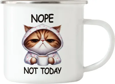 Produktbild von Nope Not Today Emaille Tasse Katze Lustig Süß Geschenkidee für Morgenmuffel