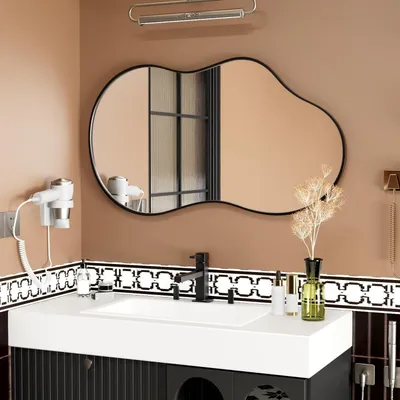 Immagine prodotto di Specchio da parete asimmetrico, 60x90 cm, cornice a forma di nuvole, vetro di sicurezza, cornice in alluminio