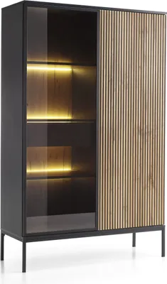 Produktbild von Vitrine, Drehtürenschrank, Schrank mit Einlegeböden, Wohnzimmer, Vitrine für das Wohnzimmer - Vitrinenschrank Sentino STSZ104 LED