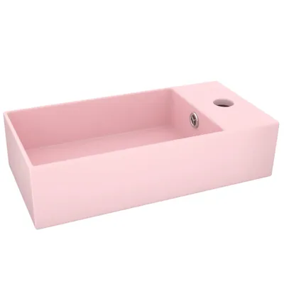 Zdjęcie produktu dla vidaXL Umywalka łazienkowa z przelewem ceramiczna matowa różowa