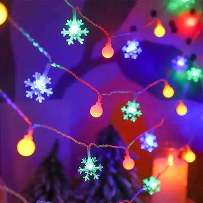 Produktbild von LED Kugel Schneeflocke Lichterkette Batteriebetrieben Innen Home Party Weihnachten Hochzeit Deko, Bunt, 3m