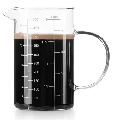 Image de Verre doseur en verre, 500 ml, avec 3 graduations, résistant à la chaleur, bec verseur, en verre borosilicaté