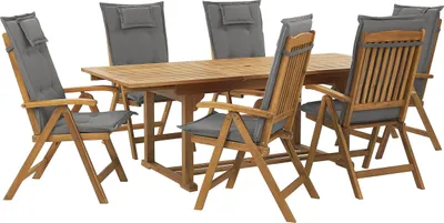 Produktbild von BELIANI Gartenmöbel Set Braun Akazienholz 6-Sitzer Auflagen Graphitgrau ausziehbarer rechteckiger Tisch Rustikal Landhaus Stil Outdoor