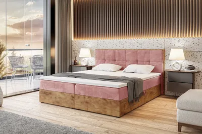 Produktbild von MEBLINI Boxspringbett mit Bettkasten - Gepolstert Doppelbett mit Matratze und Topper - Polsterbett mit Stauraum - Bett mit Kopfteil - Stauraumbett - LOFTY 8 - 180x200 - H4/Rosa Samt