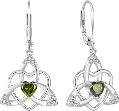 Image de Noeud celtique Péridot Boucles d'oreilles 925 Argent Femme Pierre de naissance Suspendues