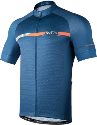 Productafbeelding van Fietsshirt heren korte mouw in marineblauw gestreept met ritssluiting en drie achterzakken