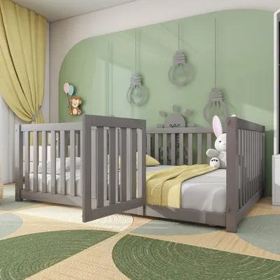 Productafbeelding van Bedframe Kinderbed - Peuterbed - Vloerbed - Kinderbox - Inclusief Uitvalhekje - Kinderkamer - Multiplex