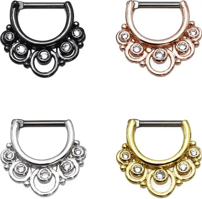 Produktbild von Karisma Titan G23 Septum Clicker Segment Ring Zirkonia Steine Nasenring Nasenpiercing- 1,2x8mm tsc-h002 - Gold