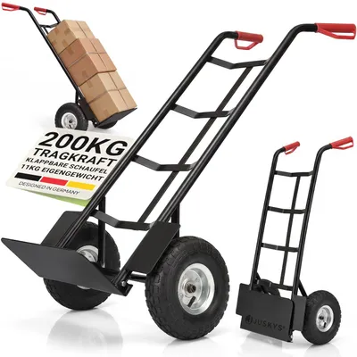 Immagine prodotto di Carrello porta sacchi pieghevole Juskys Basic - Carrello da trasporto con grandi pneumatici e solido telaio in acciaio - Carrello manuale per il trasporto di casse e bevande