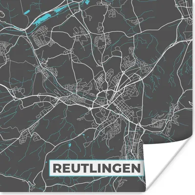Produktbild von MuchoWow® Poster Karte - Reutlingen - Blau - Stadtplan - Deutschland 75x75 cm - Wand Dekoration