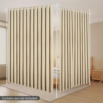 Produktbild von Gardinenstange - Ausziehbarer Raumteiler Vorhang - Nicht perforiert, bohrenlos - Vertikale Montage - Weiß