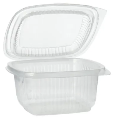 Produktbild von Verpackungsbecher mit Klappdeckeln, PP rechteckig 500 ml 6,3 cm x 12,5 cm x 13,1 cm transparent