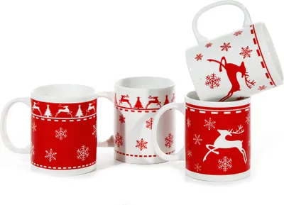 Produktbild von Weihnachtstassen mit Hirsch-Design in vier Modellen sortiert : 12 Stück