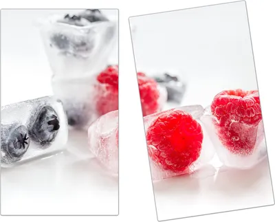Produktbild von Spritzschutz Herdabdeckplatte Schneidebrett aus Glas Eiswürfel mit Beeren 2-Teilig (60x52cm)