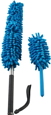 Produktbild von 2er Set Mikrofaser Staubwedel blau, ausziehbarer Teleskopstiel, flexibel biegbar