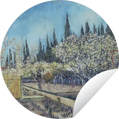 Produktbild von MuchoWow® Gartenposter Outdoor-Poster Rund Obstgarten vor Zypressen - Vincent van Gogh Ø 150 cm Gartendeko Rundes Poster draußen