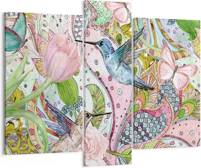 Produktbild von Bild auf Leinwand - Leinwandbild - Vogel Schmetterling Blume - 95x80cm - Wand Bild - Wanddeko - Leinwanddruck - Bilder - Kunstdruck - Wanddekoration - Leinwand bilder - Wandkunst - CB95x80-4065