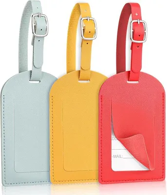 Produktbild von PolkaHome® 3er-Set Fluggepäckanhänger aus Kunstleder, Kofferanhänger mit Namensschild und Adressfeld, Gepäckanhänger für Flugreisen,