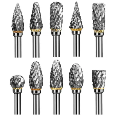 Produktbild von Frässtifte 3 mm 10 Stück Hartmetall Wolframcarbid Fräser Metall Frässtift Set Schaft 6 mm Kopf Dremel Geradschleifer