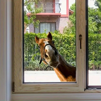 Produktbild von GKA Fenstergucker Fensterbild lustiges und neugieriges Pferd Fenster Aufkleber Sticker 30 cm