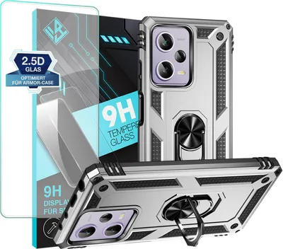 Produktbild von Armor Outdoor Handyhülle für Xiaomi Redmi Note 12 Pro 5G Handy Panzer Case Schutzhülle mit 9H Displayglas Displayschutz Farbe: Silber