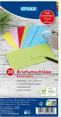 Produktbild von Briefumschlag lang DIN - 1 Packung (20 Stk farbig sortiert)