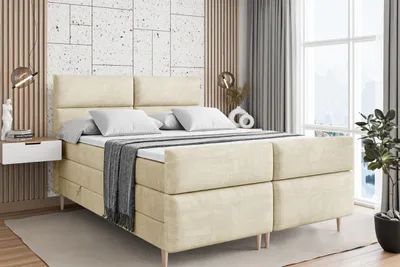 Produktbild von ALTDECOR Boxspringbett mit Holz Füßen, Matratze und Lattenrost, Topper, Fußteil, Polsterbett mit Bettkasten, Bett mit Stauraum H3- und H4- Matratze -BOXI3-FD-Z KING-140x200 - Beige Casablanca