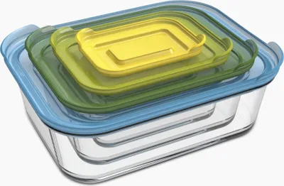 Produktbild von Joseph Joseph Nest Glass Storage - 4-teiliges Aufbewahrunsgbehälterset aus Glas - mehrfarbige Deckel