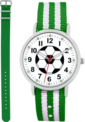Produktbild von Pacific Time Fußball Armbanduhr Kinder Jungen Mädchen 2 Wechselarmbänder grün + grün weiß 86731