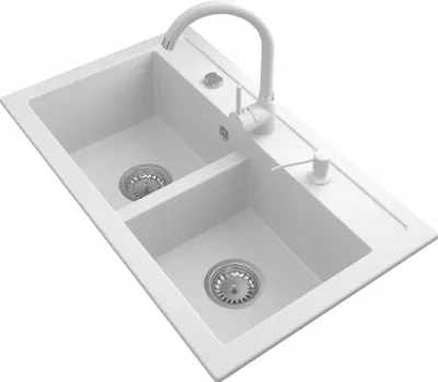 Produktbild von Granitan | Zlewozmywak granitowy DUET - 746 x 442 mm - Bicolor - Hochwertige Qualität - Automatischer Syfon
