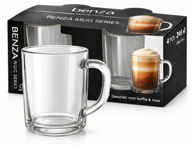 Produktbild von Teegläser-Set, 4-teilig - 246 ml – Kaffeegläser mit Henkel – Cappuccino- Latte Gläser