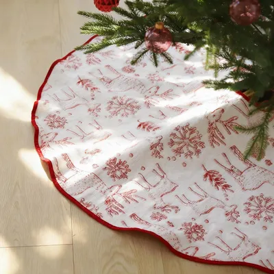 Produktbild von Salcar 80 cm Weihnachtsbaumdecke Beidseitig bedruckte Tannenbaumbaumdecke Rund Rot Christbaumrock Weiß, mit Rentier- & Schneeflockenmotiv