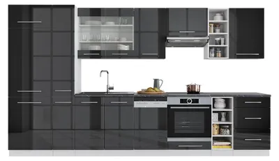 Produktbild von Küchenzeile Vicco Fame-Line Anthrazit Hochglanz/Weiß 355 cm , AP Marmor, Model 49268