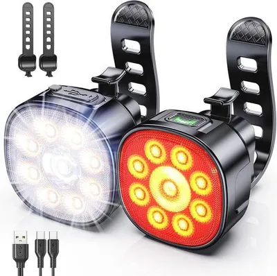 Image de Éclairage avant et arrière pour vélo à LED - Étanche et rechargeable, avec différents modes d'éclairage