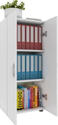 Immagine prodotto di Armadio da ufficio con 3 scomparti | mobile moderno con porte girevoli | Dimensioni ca. H. 108 x W. 49 x D. 34 cm – Ulas 3-Fach