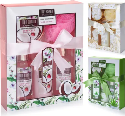 Produktbild von BRUBAKER Cosmetics Kúpeľová a sprchovacia súprava s vôňou kokosu a jahôd - darčeková súprava 5 kusov