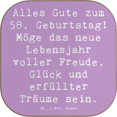 Produktbild von Mr. & Mrs. Panda Tischuntersetzer Spruch 58. Geburtstag Freude - Lavendeltraum - Geschenk, liebevolle Andenken, Geburtstagsfreude, Coaster, Tischschoner, Jubiläum