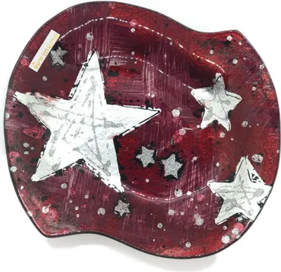 Produktbild von Deko-Teller 19x17cm aus farbigem Glas weinrot Winterzeit Formano