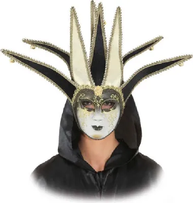 Produktbild von O46051 schwarz-gold Damen Herren Venizianische Maske mit Glöckchen