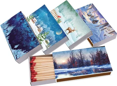 Produktbild von jameitop® 10 x 45er Packungen Winter Wonderland XL Streichholzschachteln, 10cm mit Schnee Design Streichhölzer Zündhölzer