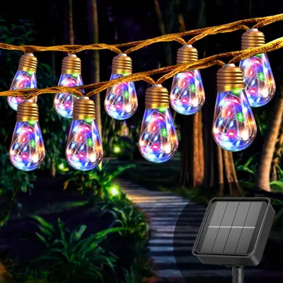 Solar-Lichterkette, 8 m, 16 bunte Vintage-Glühbirnen, wetterfest