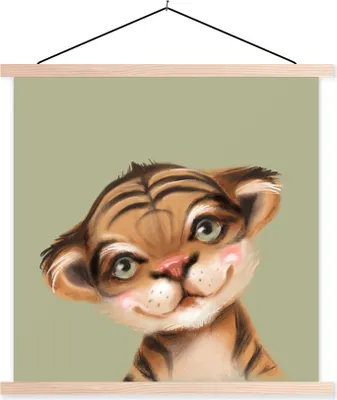Produktbild von MuchoWow® Textilposter Tiger - Grün - Dschungel 120x120 cm mit holzfarbenen Rahmen - Textil-Poster